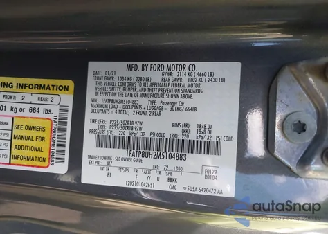 2021 Ford Mustang Ecoboost Premium из США, поврежденный, VIN 1FATP8UH2M5104883